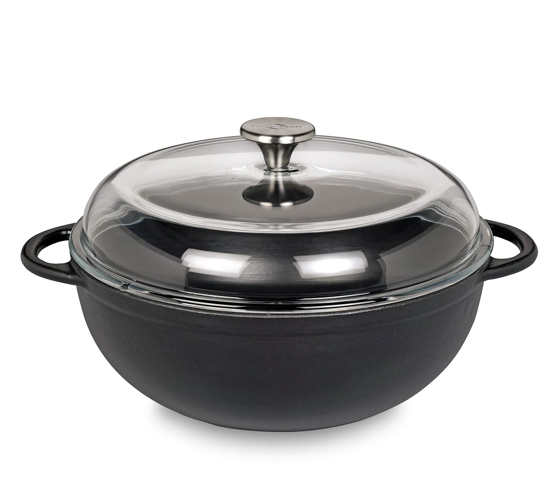 Schmorpfanne Ø 28 cm schwarz mit Glasdeckel – Küchenprofi