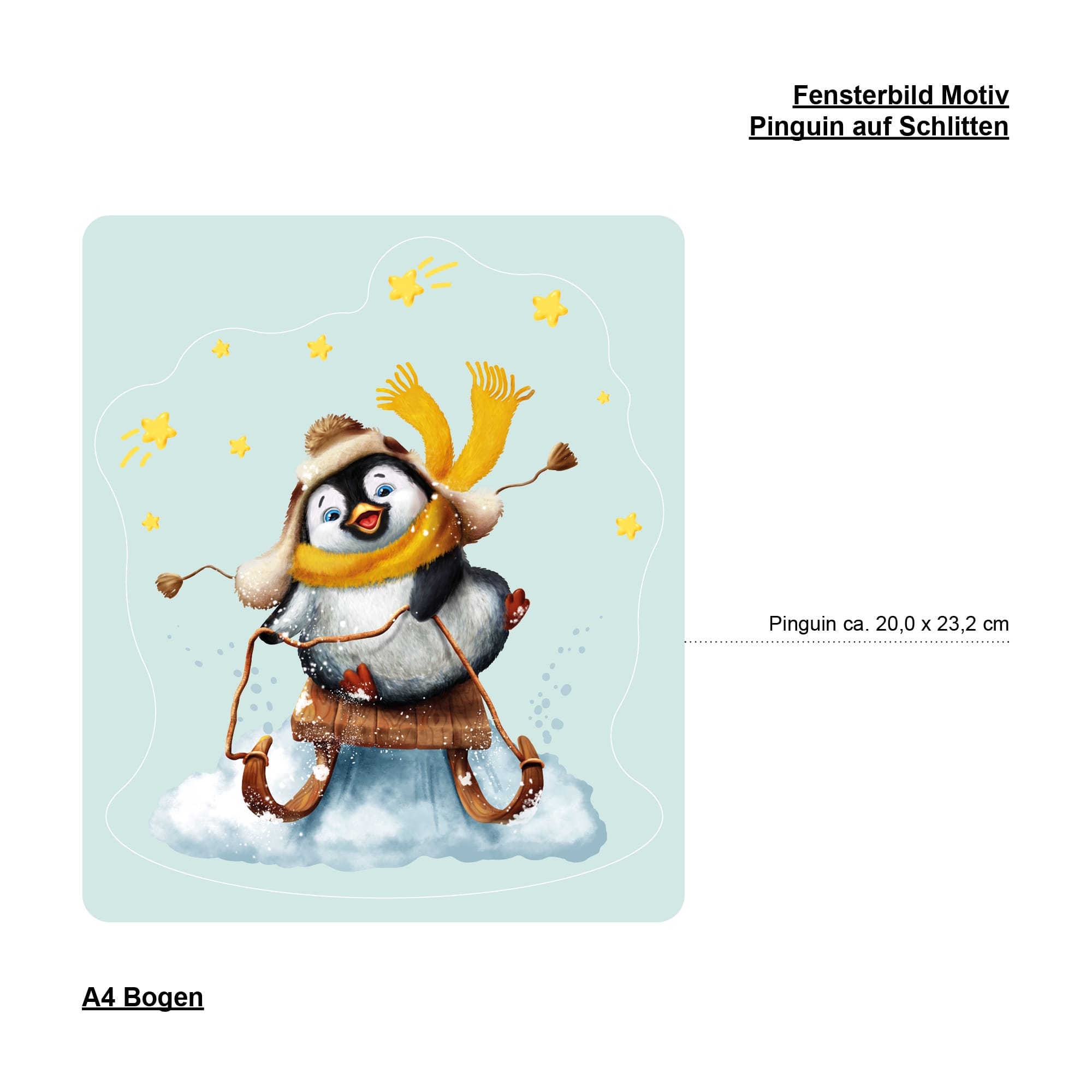 Fensterbild Weihnachten Winter Pinguin Schlitten Sterne Fensterdeko Kinder, Weihnachtsdekoration – Bild 7